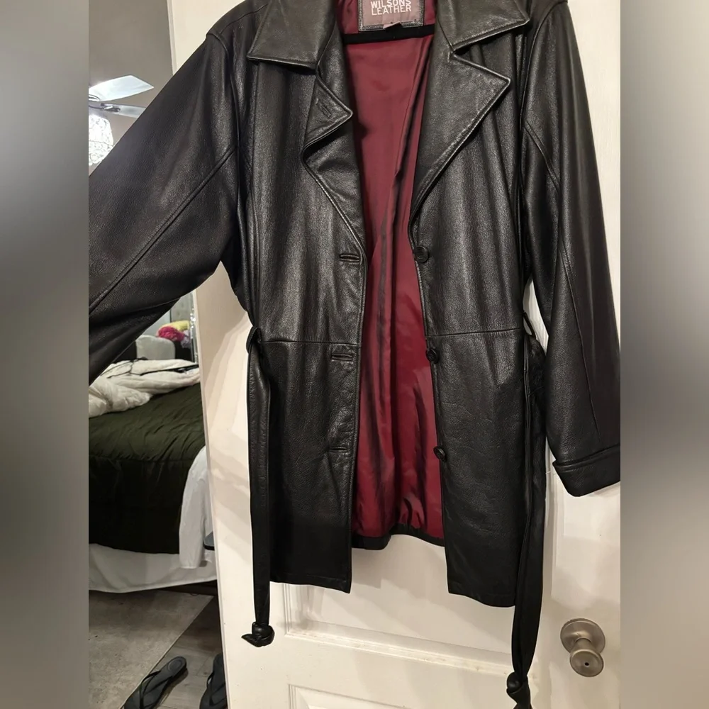 Vintage Wilsons Leather Black Qtr Trench Coat With Belt Womens 1X 🖤🎄 - Picture 6 of 10